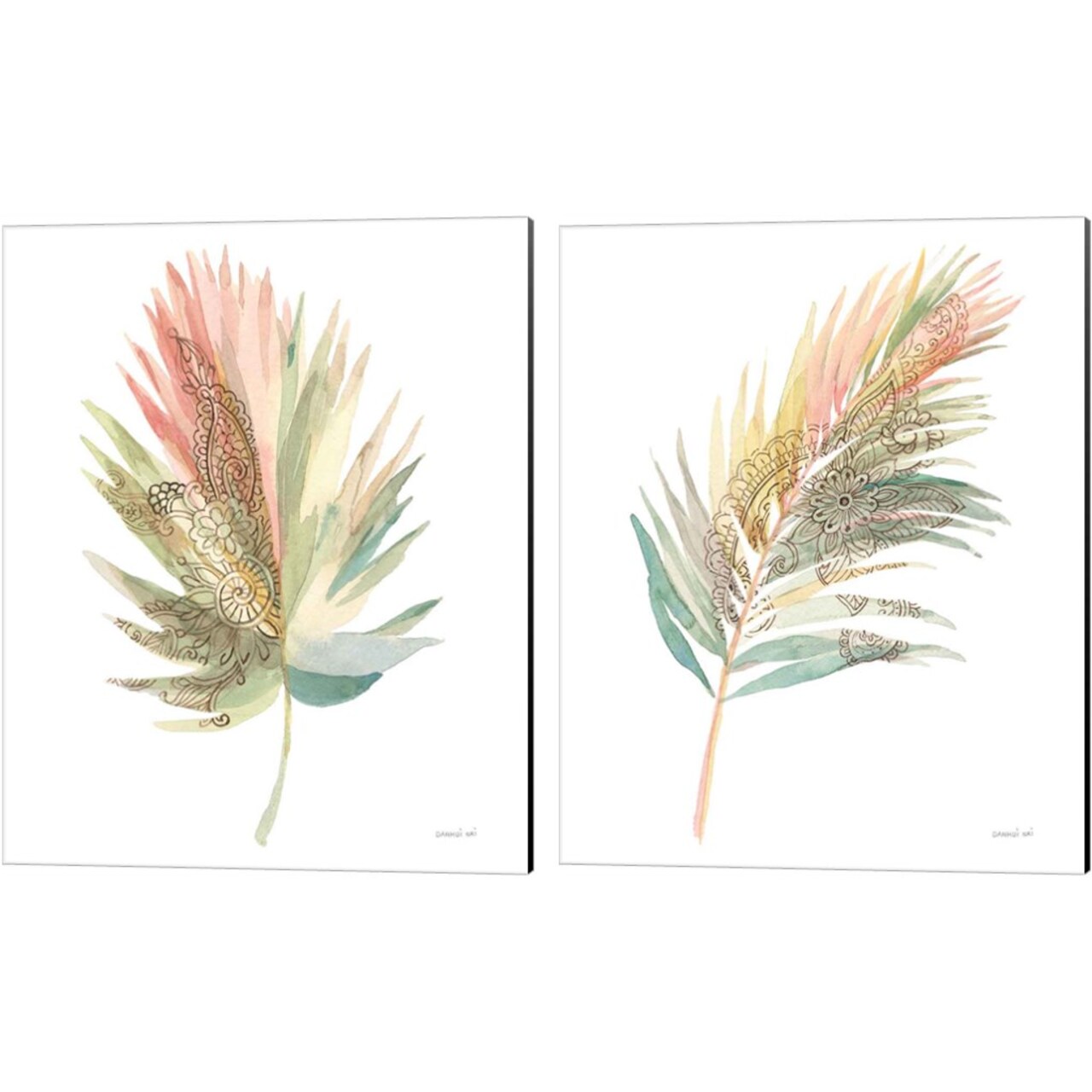 Boho Tropical Leaf on White A by Danhui Nai 12" x 15" Canvas Wall Art (Set of 2)